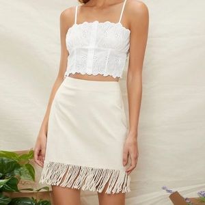 Shein beige fringe skirt
